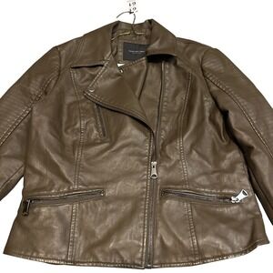 Marc New York Andrew‎ Marc Faux Leather Moto Jacket Brown Women's Size M